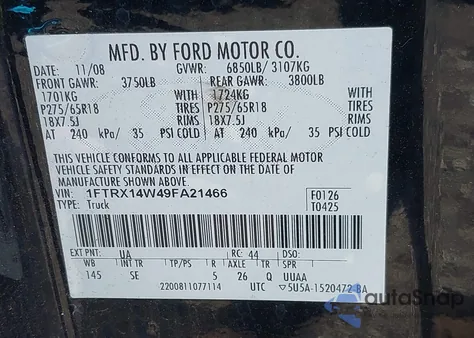 2009 Ford F-150 Stx z USA, uszkodzony, nr VIN 1FTRX14W49FA21466